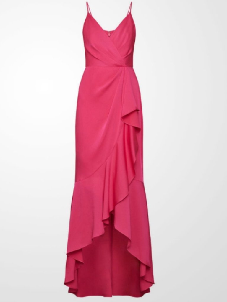 Bcbgmaxazria Wrap Ruched Ruffle Dress - Fuchsia